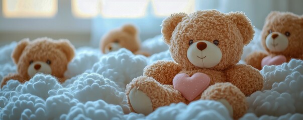 Adorable teddy bear plush toy trio holding cute stuffed animal nubes and soft cuddly gift ideas for kids featuring unique plush animal designs made from super-soft materials.