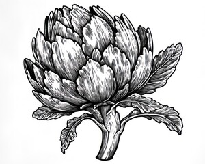 Obraz premium Artichoke illustration, detailed drawing, white background, culinary art, recipe book