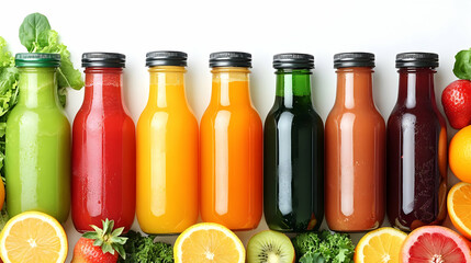 Colorful juice bottles, healthy lifestyle
