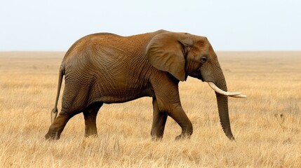 Obraz premium Majestic elephant roams the vast savannah, embodying the essence of Africas wild and untamed beauty.