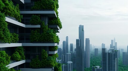 Obraz premium Eco-Friendly Cityscape: Green Building & Skyline - Sustainable arch.