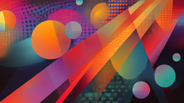 An abstract scene featuring pulsating colorful glowing dots in a futuristic layout, radiating energy and creativity across a geometric backdrop. Pulsating Beams. Illustration