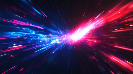 Naklejka premium Dynamic pulsating light streaks of blue and red in a dark abstract background. Pulsating Beams. Illustration