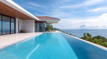 Fototapeta premium Luxury Ocean View Villa Infinity Pool - Luxury Real Estate