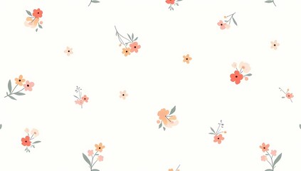 Fototapeta premium Illustration of different flowers in a pattern against a white background.