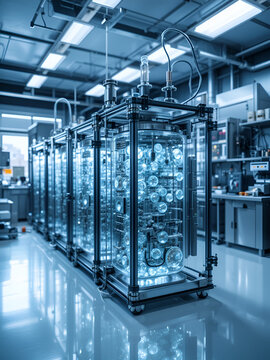 Hydrogen storage in metal hydrides, dimly lit lab,  showcasing advanced storage solutions