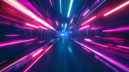 Futuristic energy tunnel with glowing neon rays luminous digital beams and dynamic motion creating a visionary technological and cyberpunk inspired scene. Pulsating Beams. Illustration