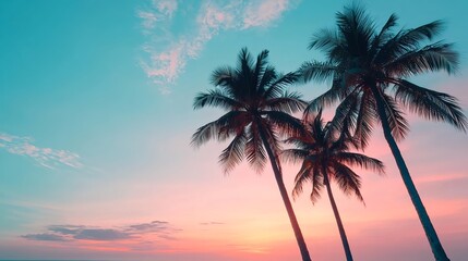 Fototapeta premium Tropical Sunset Palm Trees Silhouette - Minimalism