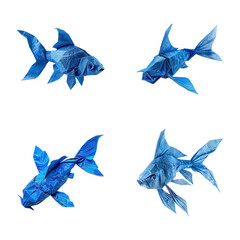 Fototapeta premium Blue Origami Fishes on Transparent Background
