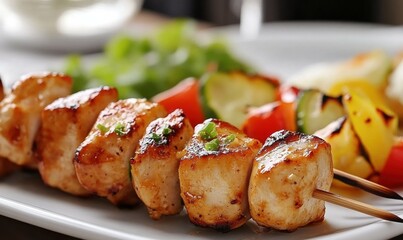 Grilled Chicken Skewers Served with Creamy Peanut Sauce