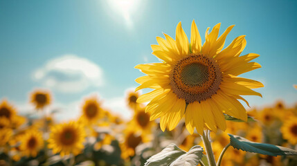 Sunflower Field in Full Bloom on a Sunny Day