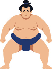 Sumo wrestler in a traditional mawashi preparing for a match, showcasing a flat design style in vibrant colors, vector illustration