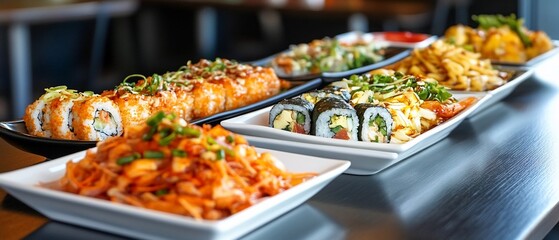Obraz premium Restaurant sushi buffet, various rolls
