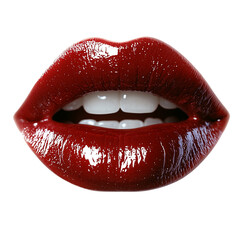Obraz premium Sensual Red Lips Glossy Makeup Beauty Shot sexy skin dark isolated on transparent background