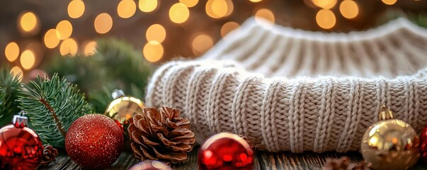 Christmas Flat Lay Template with White Blank Background and Fashionable Sweater Mockup on a Black Shirt, Perfect for Adobe Photoshop Editing, Flat Design Style, Christmas Fashion Template