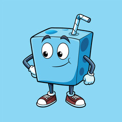 Cute Cartoon Juice Box Character Drinking from Straw. Smiley juice box Vector cartoon illustration