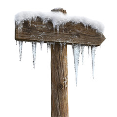 Snowy Wooden Signpost Icicles Winter Wonderland,