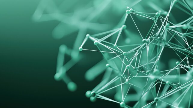 Abstract network of connected lines and nodes in soft green tones for technology and innovation themes