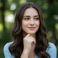 Obraz premium Thoughtful Attractive Girl Smiling and Looking Left