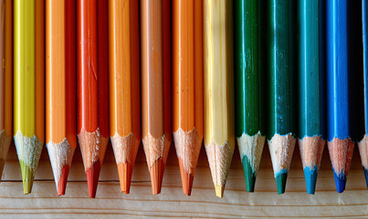 Vibrant Colored Pencils Arranged in a Neat Row