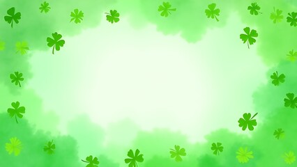 st patricks day, green watercolor clover leaves frame