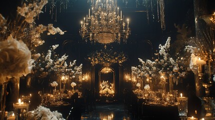 Opulent Black and Gold Wedding Reception