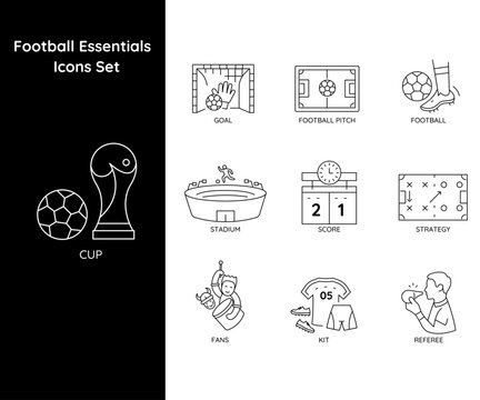 ootball Essentials &ndash; Icons Representing Key Elements of the Game with Editable Stroke