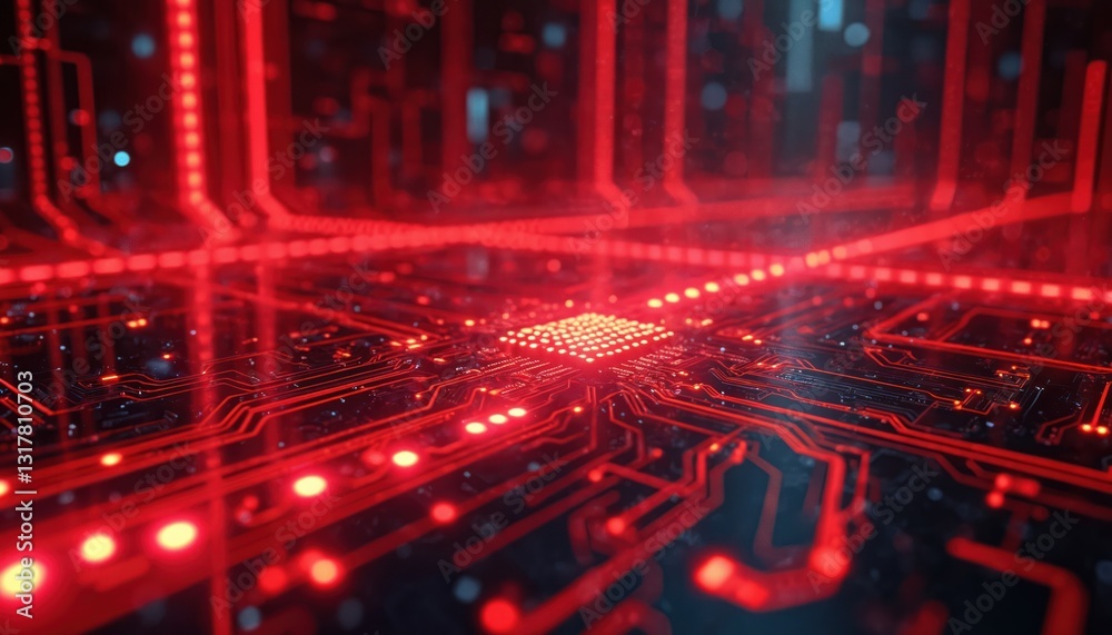 Poster red cyber tech background. abstract texture digital design, connections. network geometric, science 