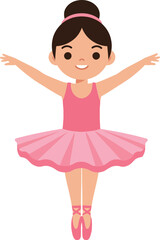 Fototapeta premium Cheerful young girl in a pink ballet outfit performing a dance pose in flat vector art