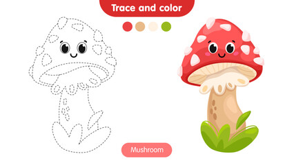 Coloring page for kids. Vector illustration of mushroom.