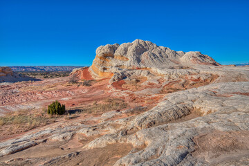 Explore Stunning Geological Formations of White Pocket in Arizona Under Clear Blue Sky