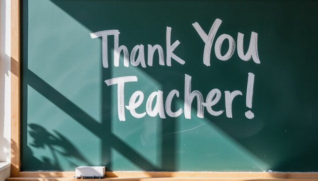  "Thank You Teacher" message on a classroom chalkboard