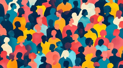 Colorful diverse people crowd abstract art seamless pattern. 