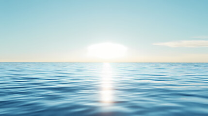 Serene ocean horizon, a tranquil canvas of azure and white, reflecting the glimmering light of a distant sun. Glimmering Horizon. Illustration