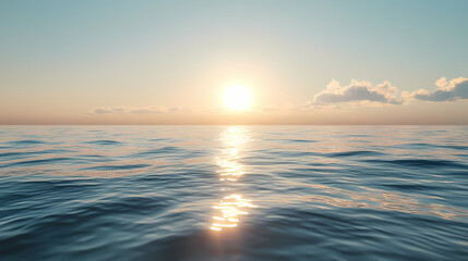 Sunlit ocean horizon calm waters with sunlight reflections on water surface peaceful scenery. Glimmering Horizon. Illustration