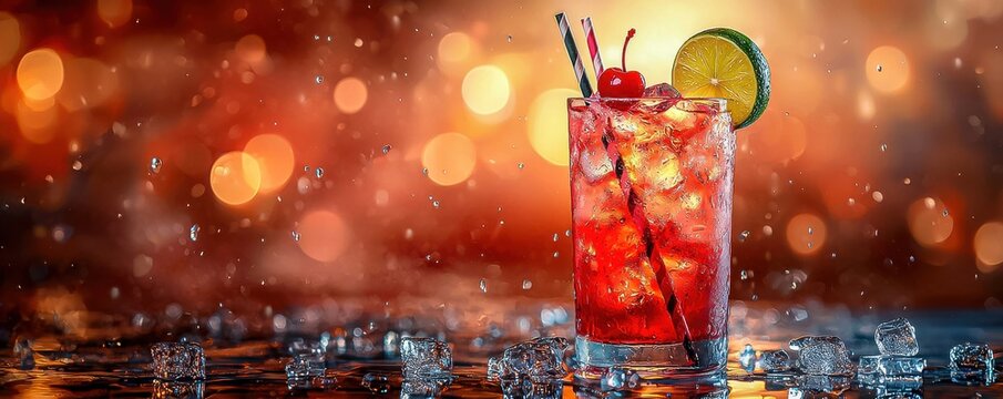 Sweet Summer Refreshment: Fresh Food and Drink, Non-Alcoholic Cocktail for Hot Days, served in Glass with Ice.