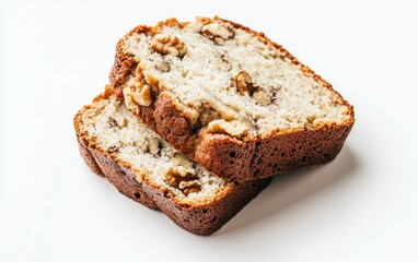 Two Slices of Walnut Bread on White Background
