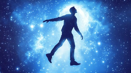 Obraz premium A Silhouette Person Floating In a Beautiful Starry Cosmos