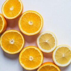 Obraz premium Top View Flat Lay of Fresh Orange Slices Isolated on White Background