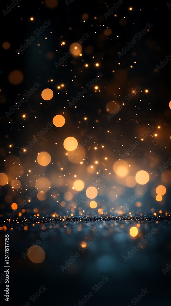 Wall mural a dark background with glowing bokeh and shimmering particles