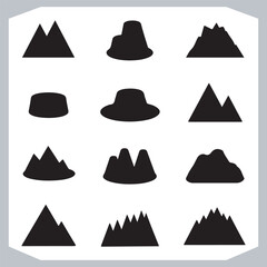 Black and White Mountain Icons Retro Hand Drawn Sketch Collection