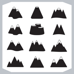Black and White Mountain Icons Retro Hand Drawn Sketch Collection