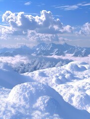 Fototapeta premium The breathtaking mountain valley is blanketed in pure, unspoiled snow, creating a tranquil winter scene