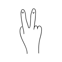 Two Cheerful Fingers Making A Peace Sign, A Simple Line Drawing Conveying Hope And Positivity With A Minimalist Black And White Style