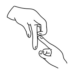 A Tender Moment Of Connection Between Two Hands, A Gentle Touch Signifying Friendship Or Love, Depicted In A Simple Yet Expressive Line Drawing Style