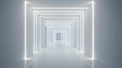 Futuristic White Corridor with Bright LED Lights Illuminating the Path Ahead Modern Architectural Design