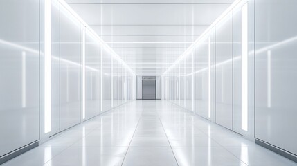 Futuristic White Corridor: Bright, Clean, and Modern Architectural Design