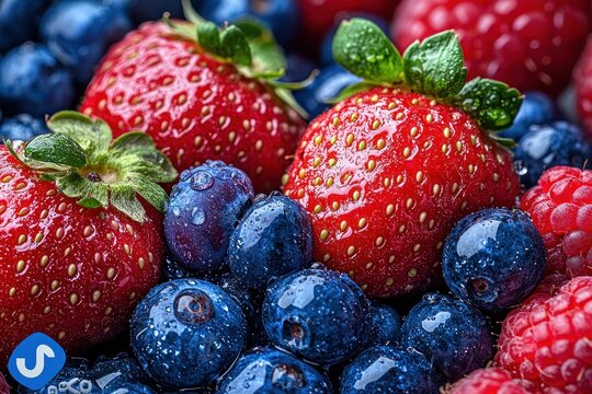 Fresh red and blue berries close-up