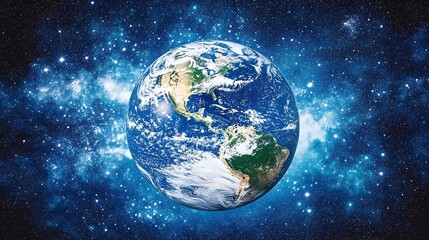 A beautiful vibrant earth globe is floating in outer space