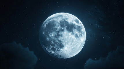 Fototapeta premium A close-up of the full moon, showing its detailed craters and glowing against the dark sky.